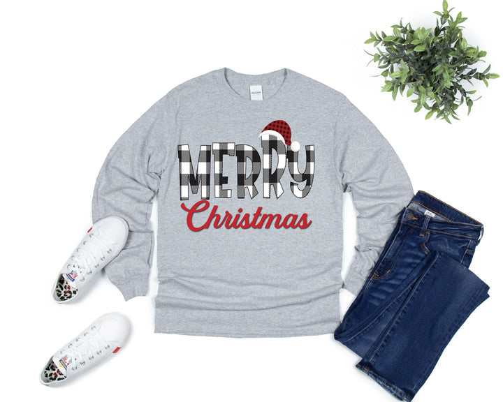 Merry Christmas Shirt, Buffalo Plaid Christmas Long Sleeve Shirt, Matching Family Christmas Shirts SheCustomDesigns