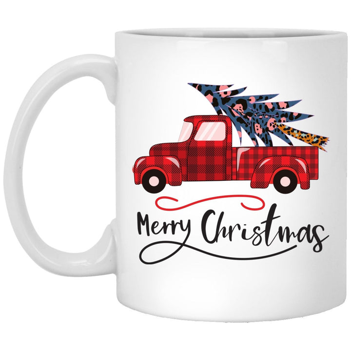 Merry Christmas Mug, Christmas Cup, Red Truck, Pine Trees, Buffalo Plaid, Under 20, Christmas Gift, Holiday Mug, Christmas Tree, Accent Mugs SheCustomDesigns