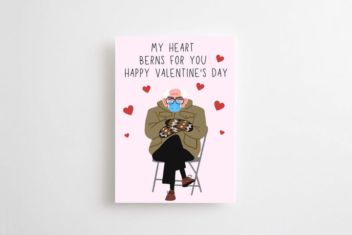Bernie Funny Valentine Card, Funny Valentines Card, My Heart Berns For You, Bernie's Mittens Meme, Happy Valentines Day Card SheCustomDesigns