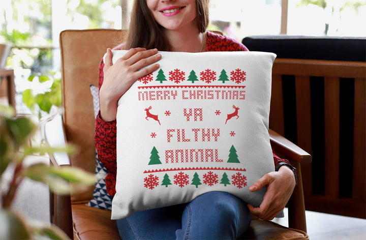 Christmas Pillow Cover, Home Alone Gifts, Merry Christmas Ya Filthy Animal Throw Pillow SheCustomDesigns