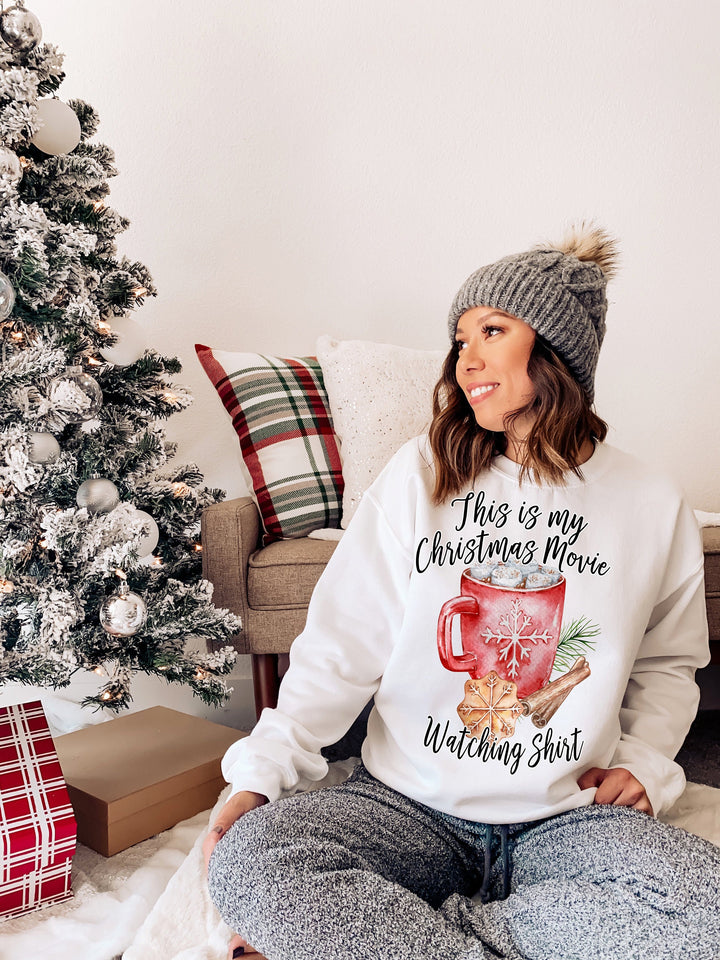 This Is My Christmas Movie Watching Shirt, Christmas And Hot Cocoa Sweatshirt, Ugly Christmas Sweater SheCustomDesigns