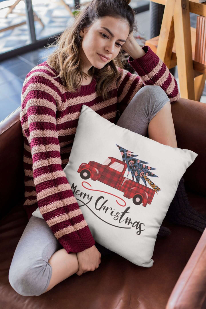 Christmas Decorative Pillow Covers, Christmas Pillow Cover, Merry Christmas Red Truck, Christmas Home Decor Pillow Cover SheCustomDesigns