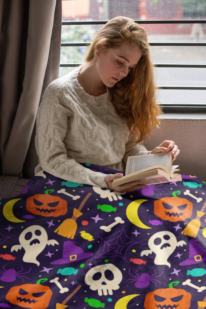 Halloween Blanket, Spooky Blanket, Jack O Lantern Blanket, Halloween Fleece Throw, Pumpkin, Skeleton, Ghost, Halloween Decor SheCustomDesigns