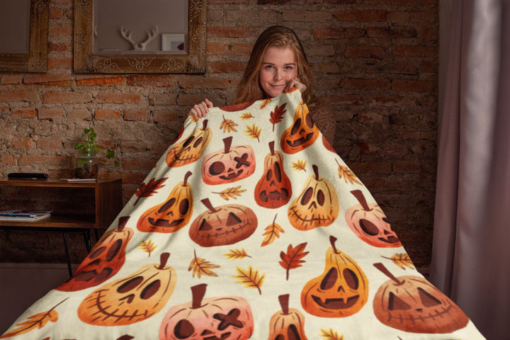 Halloween Blanket, Pumpkin Blanket, Jack O Lantern, Halloween Decor, Plush Fleece, Spooky Blanket Throw, Scary, Ghost, Trick Or Treat, Fall SheCustomDesigns