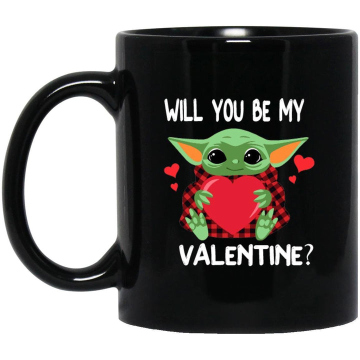 Will You Be My Valentine Mug, Black Mug, Valentines Gift, Yoda Best Valentine, Baby Yoda Mug SheCustomDesigns