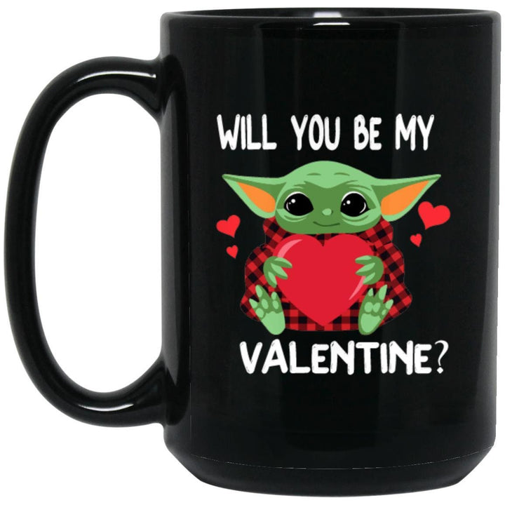 Will You Be My Valentine Mug, Black Mug, Valentines Gift, Yoda Best Valentine, Baby Yoda Mug SheCustomDesigns