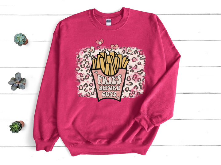 Fries Before Guys Shirt, Cute Valentines Sweatshirt, Valentines Day Shirt, Womens Shirt With Sayings, Leopard Print Shirt SheCustomDesigns