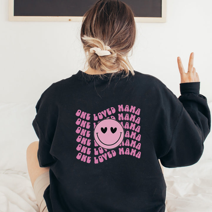 One Loved Mama Sweatshirt, Retro Mama Sweatshirt, Gift For Mom, Mothers Day Gift, Back Print, Mama Crewneck Sweatshirt, Smiley Graphic Tee SheCustomDesigns