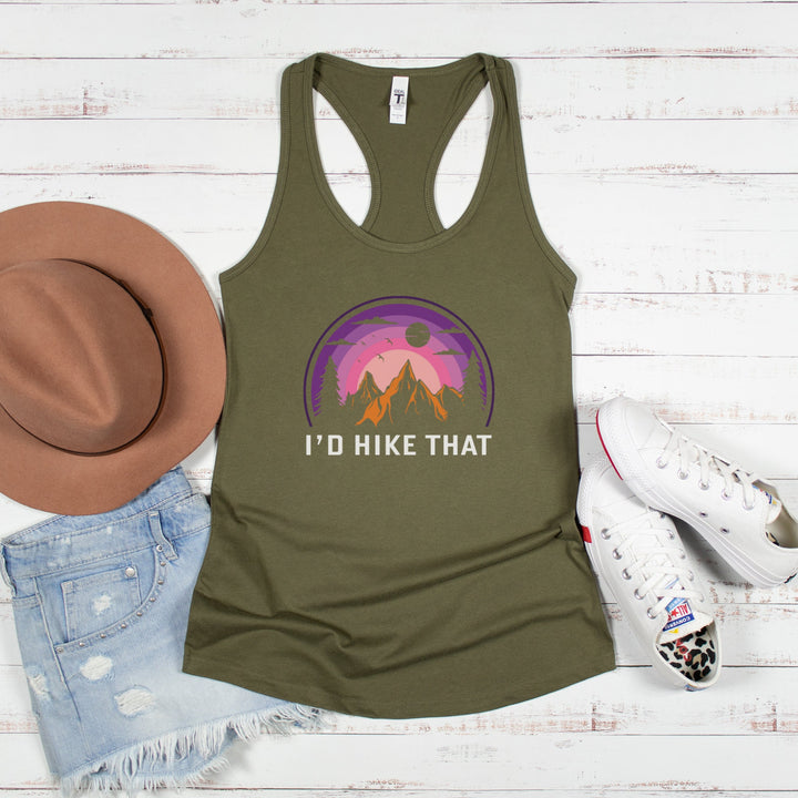 Funny Hiking Shirt, Retro Sunset Tank, Hiking Tank Tops For Women, Camp Life Tank, Mountain Woods, Nature Explore, Hiking Racerback Tank SheCustomDesigns