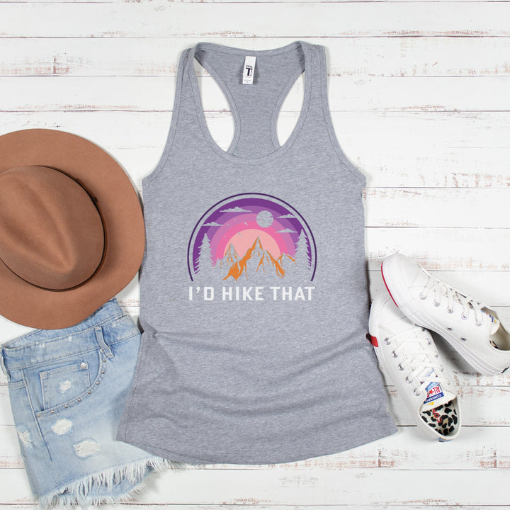 Funny Hiking Shirt, Retro Sunset Tank, Hiking Tank Tops For Women, Camp Life Tank, Mountain Woods, Nature Explore, Hiking Racerback Tank SheCustomDesigns