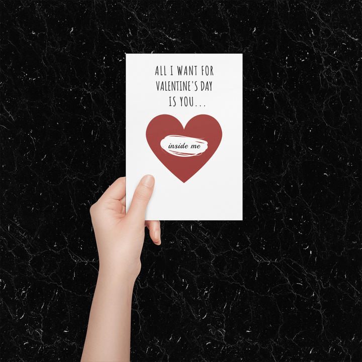 All I Want For Valentines Day Is You Inside Me Card, Rude Valentine Cards SheCustomDesigns